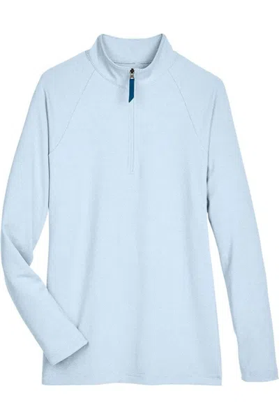 Devon & Jones Women's Crownlux Performanceclubhouse Micro-stripe Quarter-zip Pullover In Blue