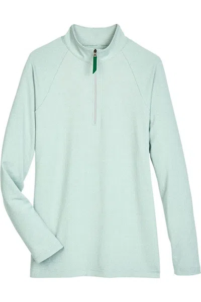 Devon & Jones Women's Crownlux Performanceclubhouse Micro-stripe Quarter-zip Pullover In Green
