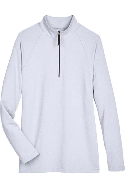 Devon & Jones Women's Crownlux Performanceclubhouse Micro-stripe Quarter-zip Pullover In White