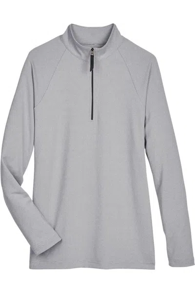 Devon & Jones Women's Crownlux Performanceclubhouse Micro-stripe Quarter-zip Pullover In Gray