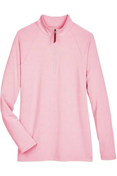 Devon & Jones Women's Crownlux Performanceclubhouse Micro-stripe Quarter-zip Pullover In Pink