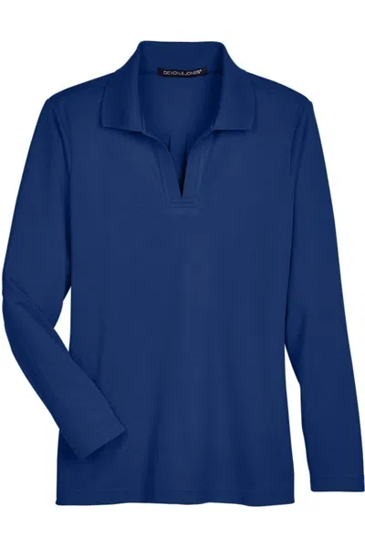 Devon & Jones Women's Crownlux Performanceplaited Long Sleeve Polo In Blue