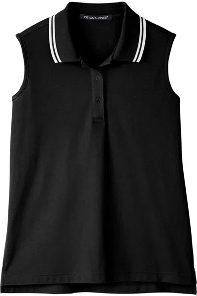 Devon & Jones Women's Crownlux Performanceplaited Tipped Sleeveless Polo In Black