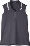 Devon & Jones Women's Crownlux Performanceplaited Tipped Sleeveless Polo In Gray