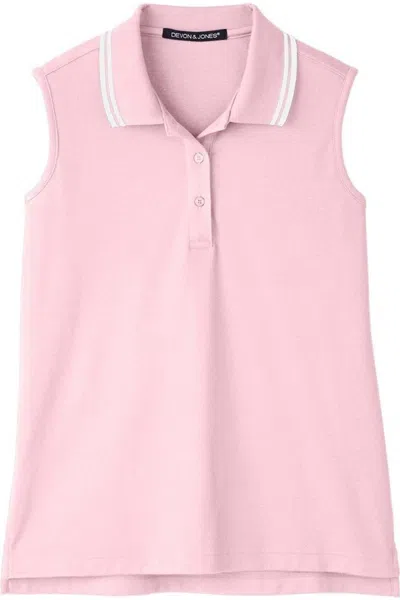 Devon & Jones Women's Crownlux Performanceplaited Tipped Sleeveless Polo In Pink