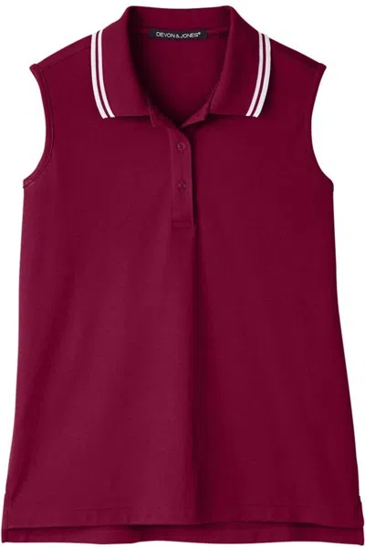 Devon & Jones Women's Crownlux Performanceplaited Tipped Sleeveless Polo In Red