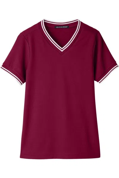 Devon & Jones Women's Crownlux Performanceplaited Tipped V-neck Shirt In Burgundy