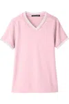Devon & Jones Women's Crownlux Performanceplaited Tipped V-neck Shirt In Multi