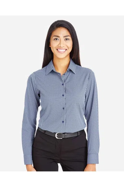 Devon & Jones Women's Crownlux Performancetonal Mini Check Woven Dress Shirt In Blue