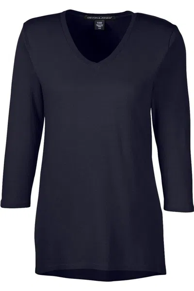 Devon & Jones Women's Perfect Fit Bracelet-length V-neck Top In Blue