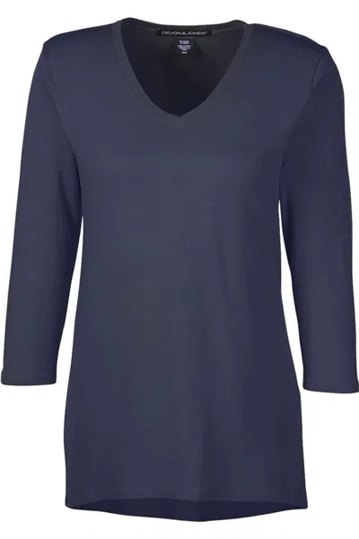 Devon & Jones Women's Perfect Fit Bracelet-length V-neck Top In Blue