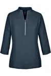 Devon & Jones Women's Perfect Fit Three-quarter Sleeve Crepe Tunic In Blue