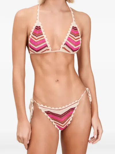 Devon Chevron-knit Bikini In Pink