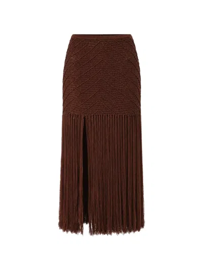 Devon Crochet-knit Fringed Maxi Skirt In Brown