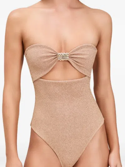 Devon Izzie Cut-out Metallic Swimsuit In Neutral