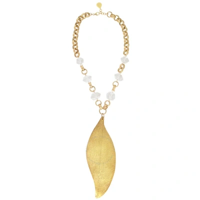 Devon Leigh 18k Gold Plated Brass & Clear Quartz Pendant Necklace N6321 In Gold-tone