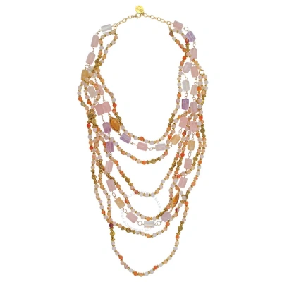 Devon Leigh 24k Gold Plated Brass And Amethyst Multi Strand Necklace N5669 In Gold-tone