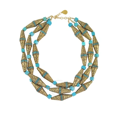 Devon Leigh 24k Gold Plated Brass And Howlite Multi Strand Necklace N6075 In Gold-tone