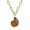 DEVON LEIGH DEVON LEIGH AMMONITE AND 24K GOLD FOIL AND 24K GOLD PLATED PENDANT NECKLACE N4801