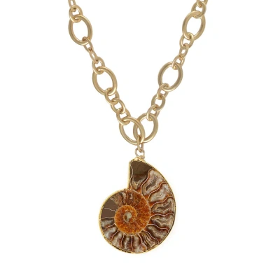 Devon Leigh Ammonite And 24k Gold Foil And 24k Gold Plated Pendant Necklace N4801 In Neutral