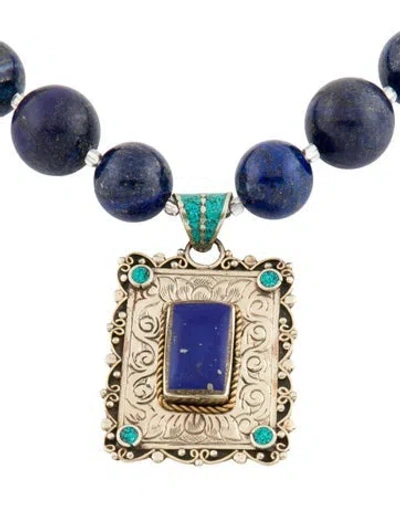 Pre-owned Devon Leigh Blue Stone "denim" Beaded Pendant Necklace, 19" In Multi