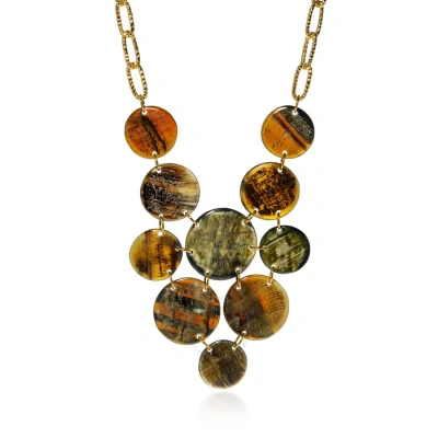 Devon Leigh Buffalo Horn And 24k Gold Plated Brass Bib Necklace N5778-a In Gold-tone