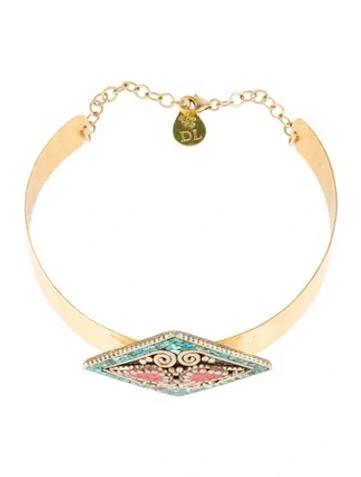 Pre-owned Devon Leigh Coral Ethnic Medallion Choker Necklace, 15.5" In Multi