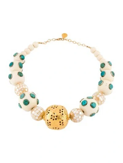 Pre-owned Devon Leigh Mother Of Pearl,resin & Stone Collar Necklace, 22" In Multi