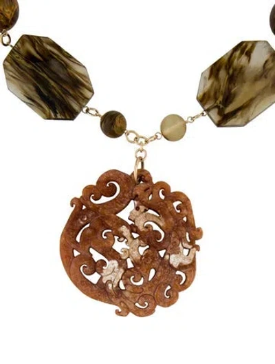 Pre-owned Devon Leigh Multicolor Stone & Carved Pendant Necklace, 19"
