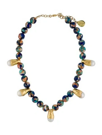 Pre-owned Devon Leigh Multi-stone & Pearl Station Necklace, 19.5" In Blue