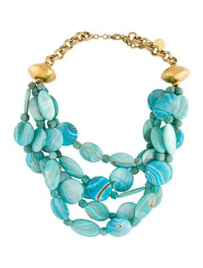 Pre-owned Devon Leigh Turquoise & Pearl Multistrand Necklace, 18.25" In Blue