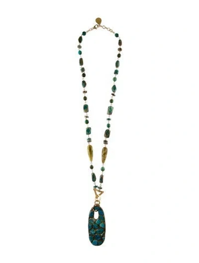 Pre-owned Devon Leigh Turquoise, Serpentine & Jasper Pendant Necklace, 28" In Multi