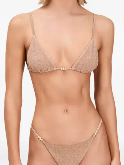 Devon Shimmer-effect Bead-embellished Bikini In Neutral