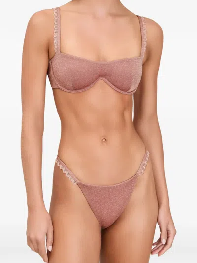 Devon Windsor Bonnie Glitter-effect Scalloped-trim Bikini Top In Pink