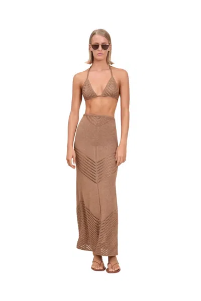 Devon Windsor Bria Metallic Knit Skirt In Truffle In White