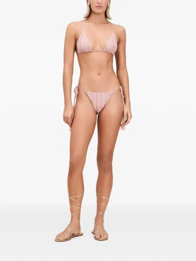 Devon Windsor Charlie Tassel-detail Striped Bikini Bottoms In Pink