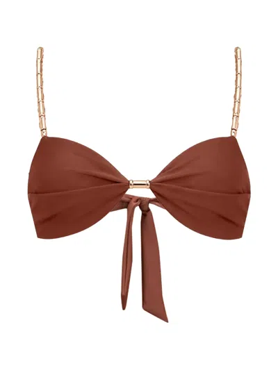 Devon Windsor Gathered Tie-fastening Bikini Top In Brown