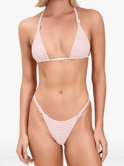 Devon Windsor Jenna Gingham-print Buckle-detail Bikini Top In Red