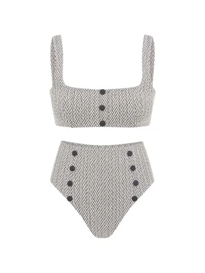 Devon Windsor Malia Herringbone-pattern Button-detail Bikini In Multi