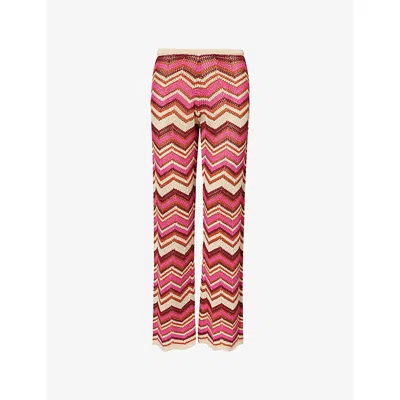 Devon Windsor Mens Cierra Chevron-stripe Knitted Trousers Berry
