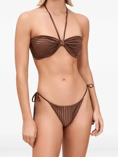 Devon Windsor Reya Ruched Bikini Bottoms In Brown