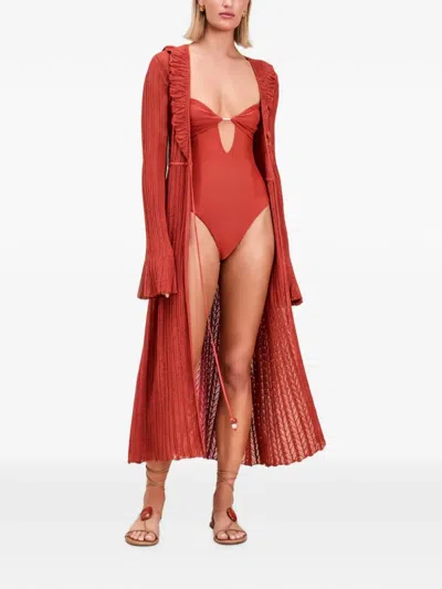 Devon Windsor Sienna Open-knit Robe Beach Cover-up In Brown