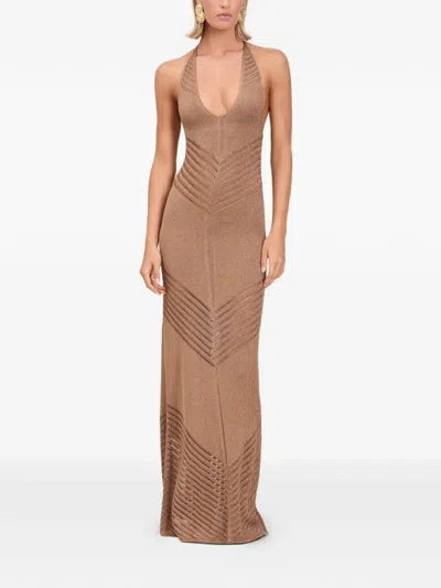 Devon Windsor V-neck Ribbed Dress In Brown