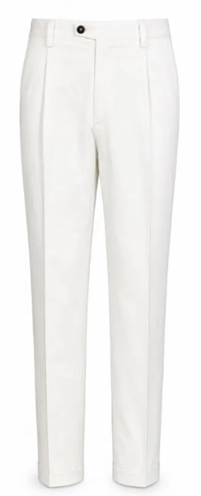 Devore Beige Cotton Pressed Crease Trousers In White
