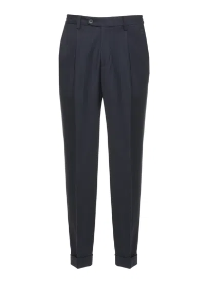 Devore Blue Tailored Wool Straight-leg Pants In Black