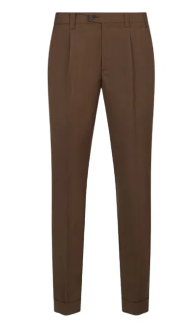 Devore Brown Cotton Pressed Crease Trousers