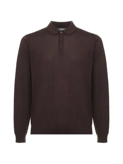 Devore Long-sleeved Polo Shirt In 브라운