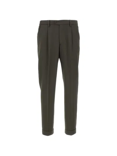 Devore Micro-texture Pleated Trousers In Green