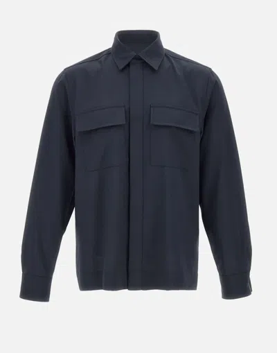 DEVORE DEVORE' NAVY BLUE STRETCH WOOL SHIRT