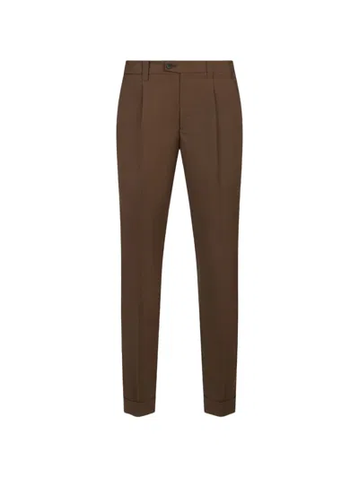Devore Pleated Turn-up Trousers In Brown